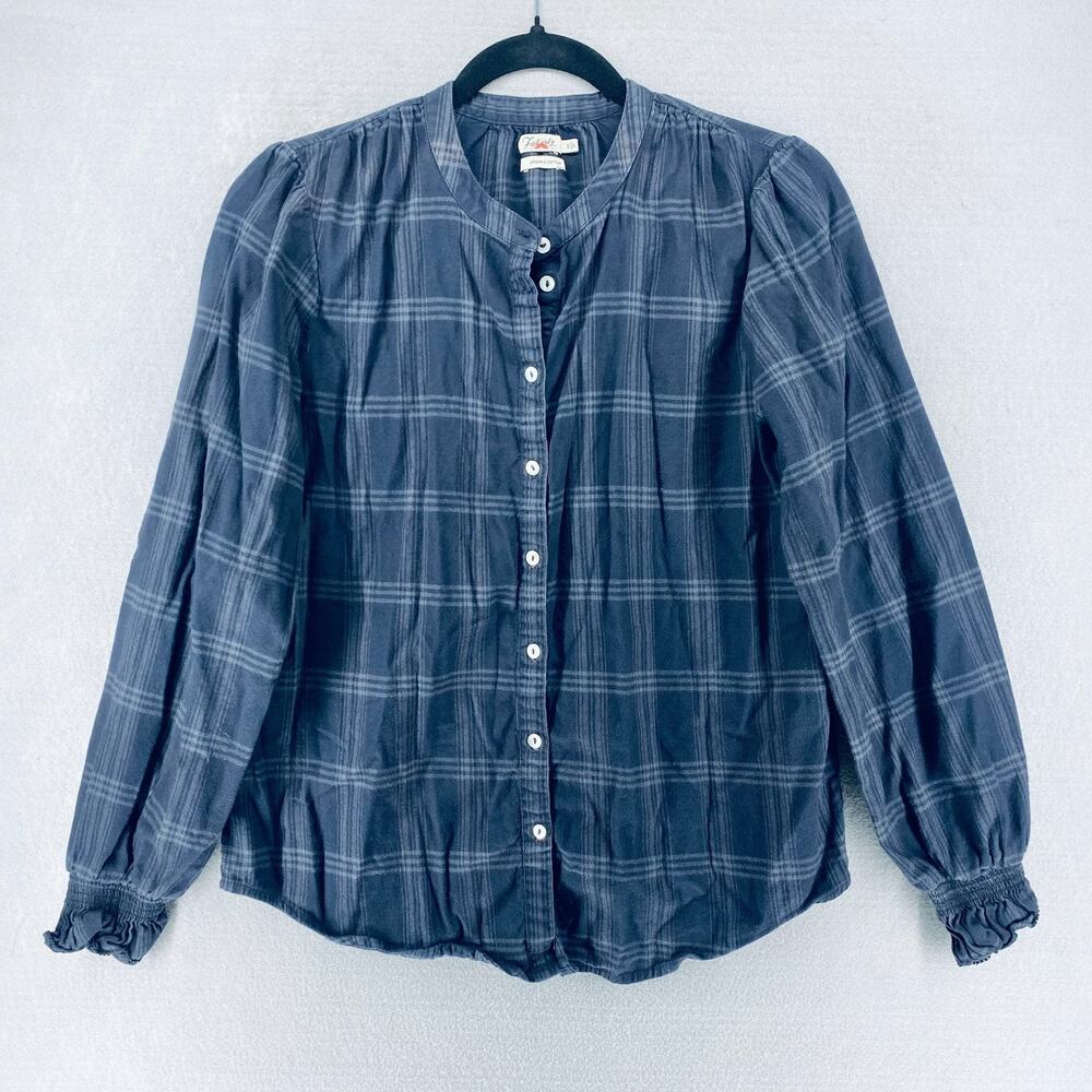 Faherty Flannel Shirt Womens S Gray Organic Cotton Button Up Costal Cowgirl